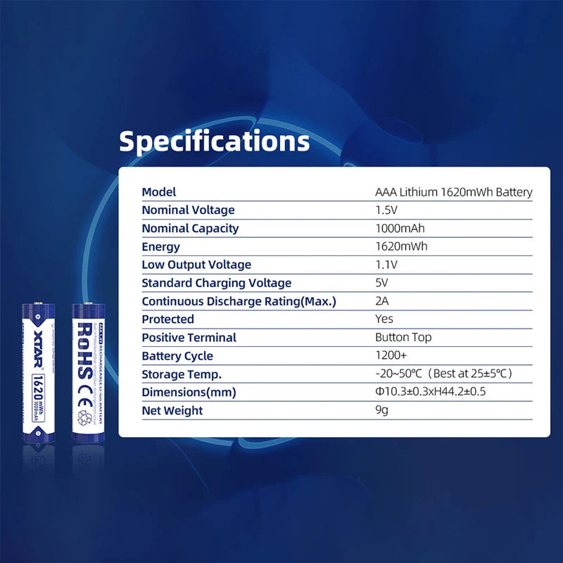 4/8pcs Original XTAR 1.5V AAA 1620mWh 1000mAh 2A Discharge Rechgable Lithium Battery 1200 Times Cycle Life Protected Cell