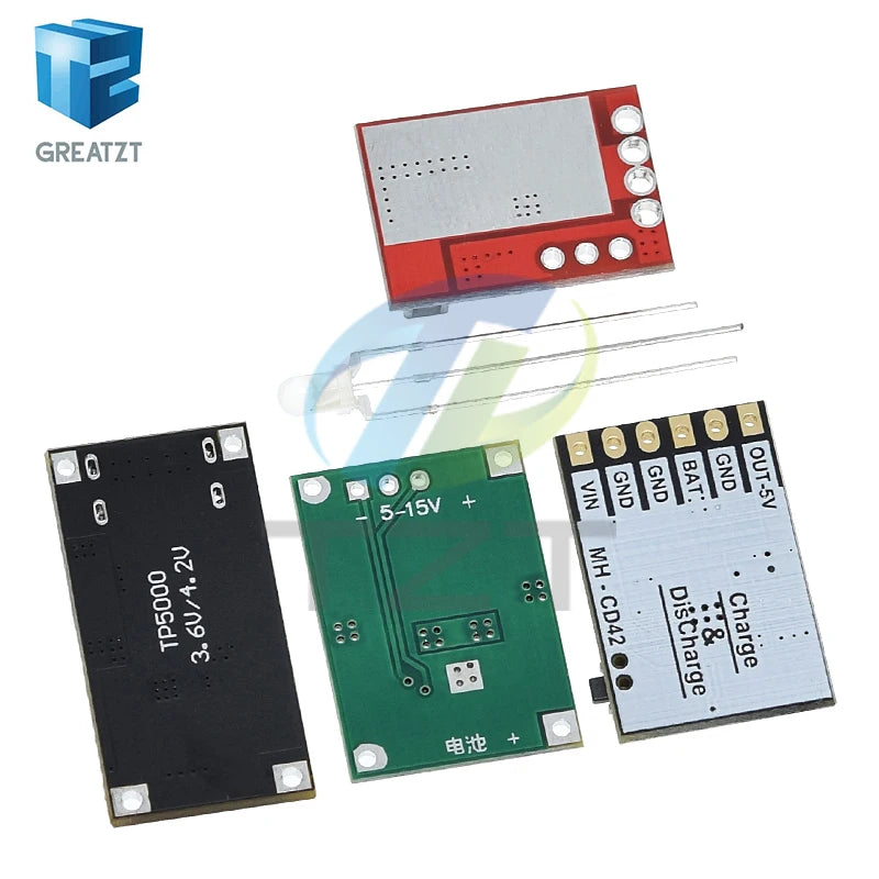 TZT TP5100 charging management power supply module TP5000 1A 2A compatible with 4.2V 8.4V single and double lithium batteries