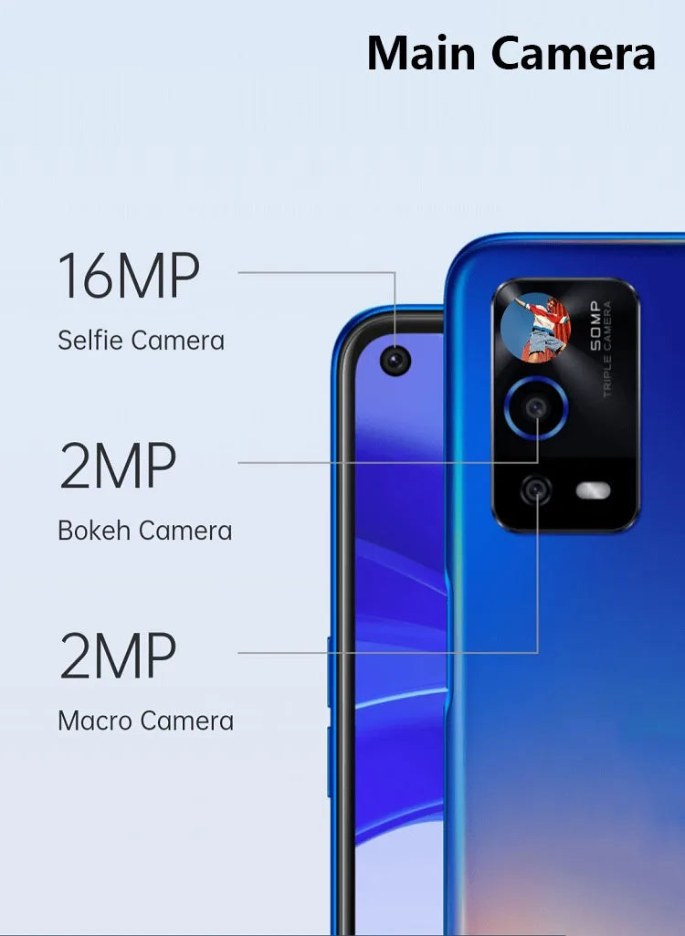 New OPPO A55 4G Global Version Mobile Phone 6.51" Big Screen 50MP AI Triple Camera 5000mAh Battery Budget Dual-SIM Smartphone