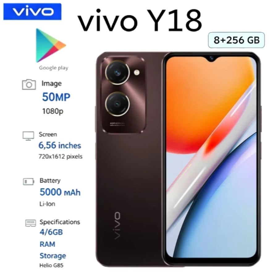 2026 Vivo Y18 Global Edition Smartphone 6.56-Inch 90Hz Display 5000mAh Battery 8GB RAM 256GB Storage 64MP Triple Camera