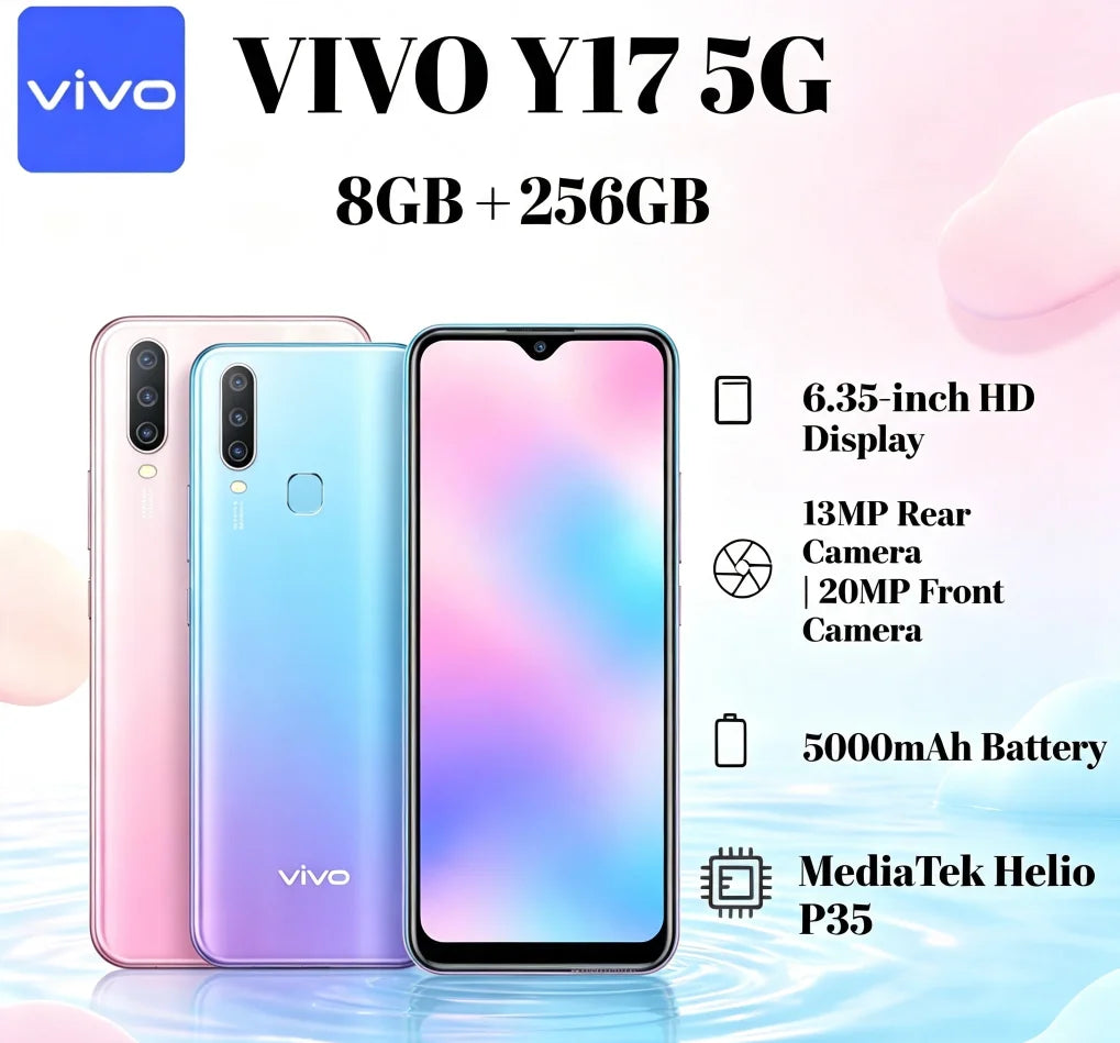 2026 New Vivo phones VIVO Y17 Global Version 8GB RAM 256GB ROM Unlocked Mobile Phone Triple Rear Camera 5000mAh Battery