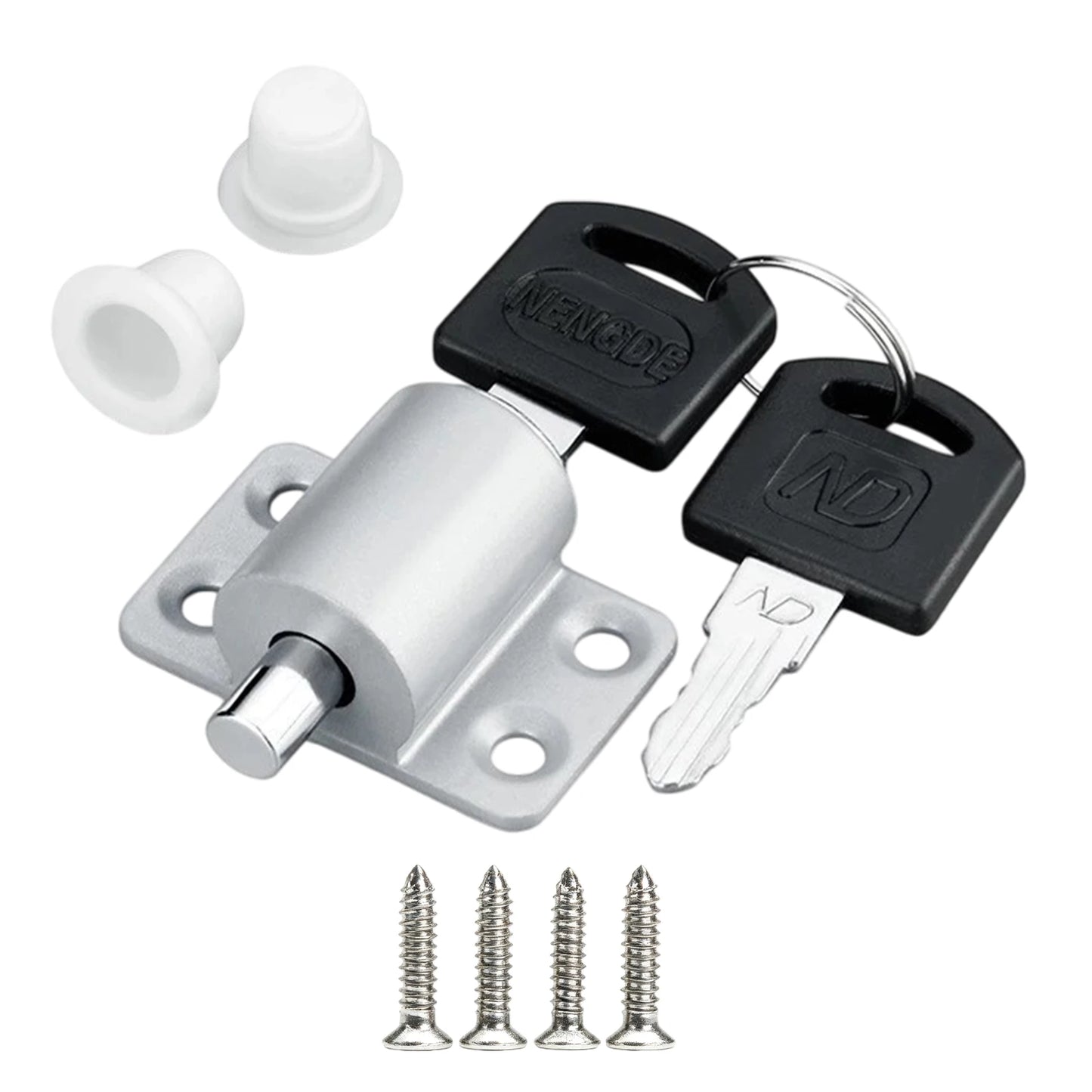 Aluminum Alloy Child Safety Protection Lock with Keys & Screws Push-In Key Latch for Child Home Safety Bedroom Office Balcony