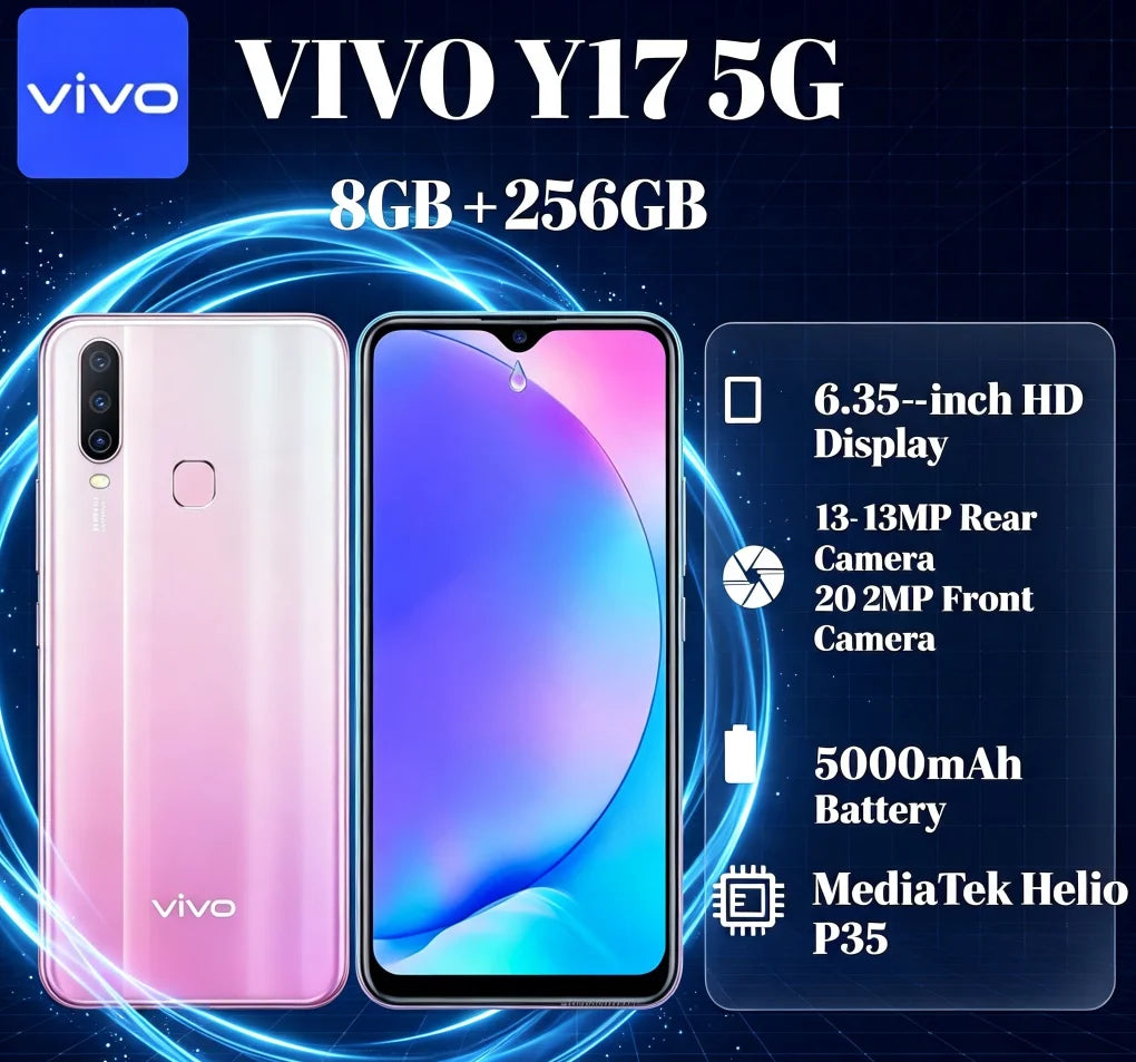 2026 New Official Vivo phones VIVO Y17 Global Version 8GB RAM 256GB ROM Unlocked Mobile Phone Triple Rear Camera 5000mAh Battery