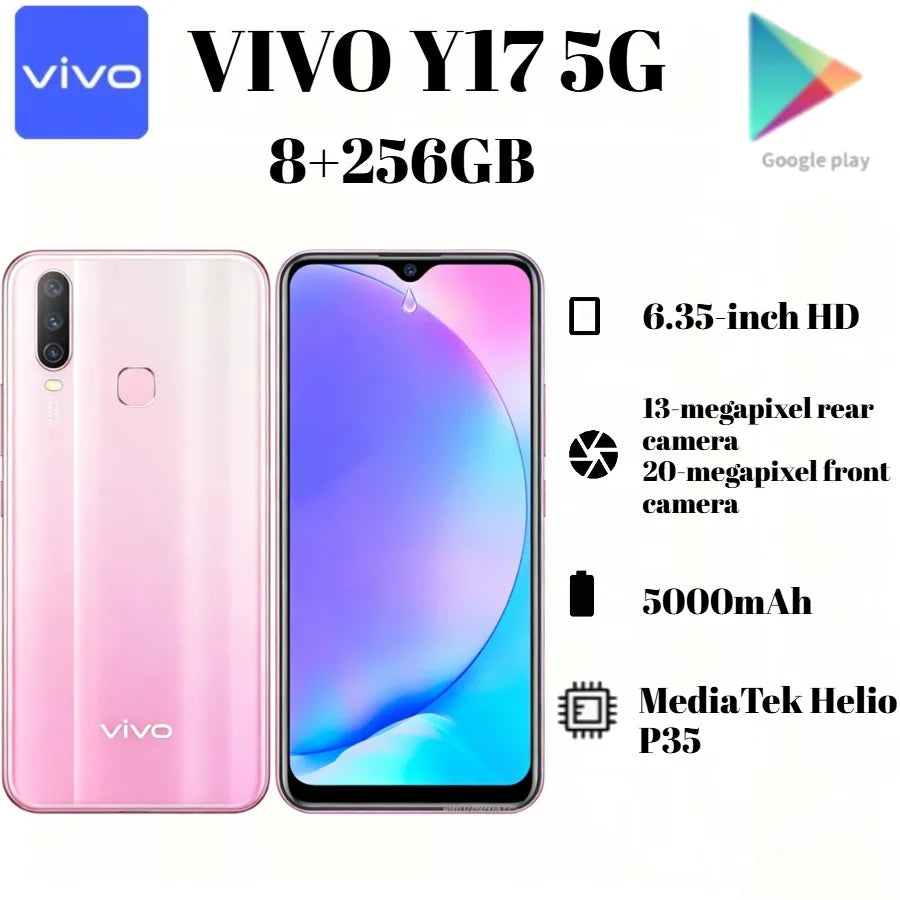 2026 New Vivo phones VIVO Y17 Global Version 8GB RAM 256GB ROM Unlocked Mobile Phone Triple Rear Camera 5000mAh Battery