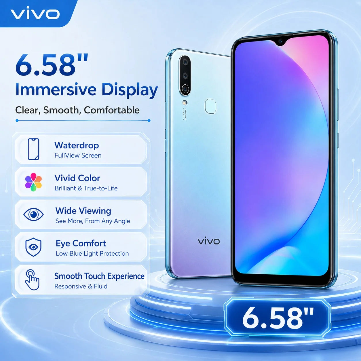 2026 new vivo Y17 5G 8GB+256GB Phone, 6.58'' FHD+ Display, AI Triple Camera, 20MP Selfie, 5000mAh Battery, Fingerprint Unlock