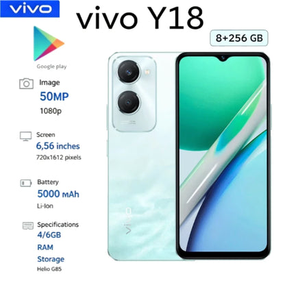 2026 Vivo Y18 Global Edition Smartphone 6.56-Inch 90Hz Display 5000mAh Battery 8GB RAM 256GB Storage 64MP Triple Camera