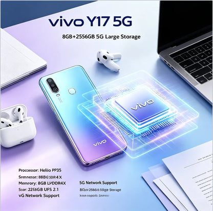 2026 New Authentic product Vivo Y17 Global Version Unlocked Mobile Phone 8GB RAM 256GB ROM Triple Rear Camera 5000mAh Battery