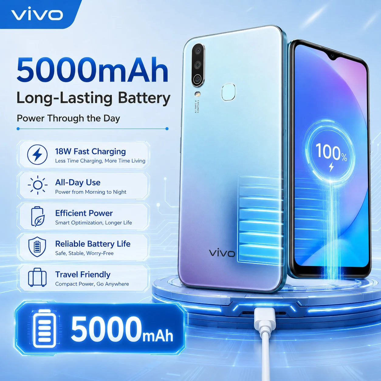 2026 new vivo Y17 5G 8GB+256GB Phone, 6.58'' FHD+ Display, AI Triple Camera, 20MP Selfie, 5000mAh Battery, Fingerprint Unlock