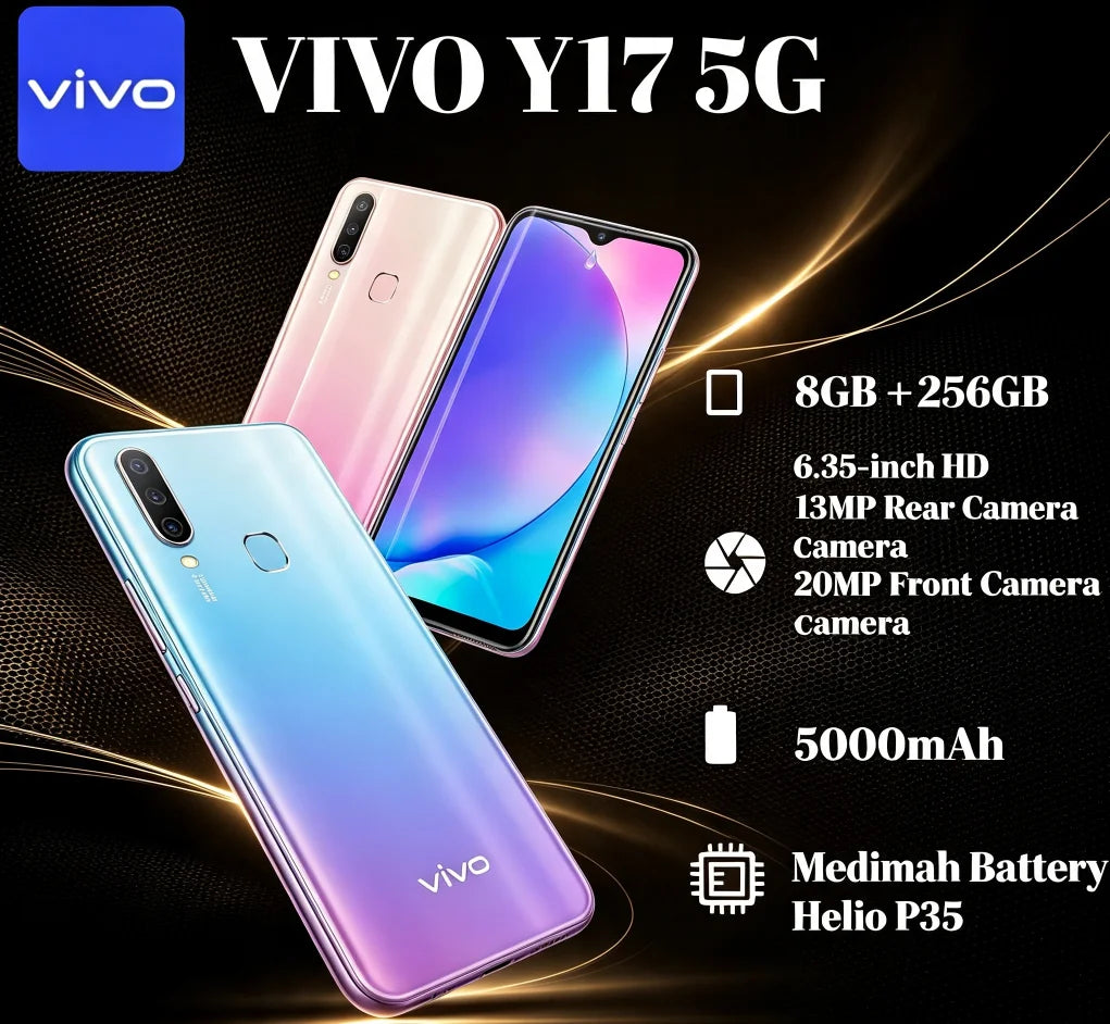 2026 New Official Vivo phones VIVO Y17 Global Version 8GB RAM 256GB ROM Unlocked Mobile Phone Triple Rear Camera 5000mAh Battery