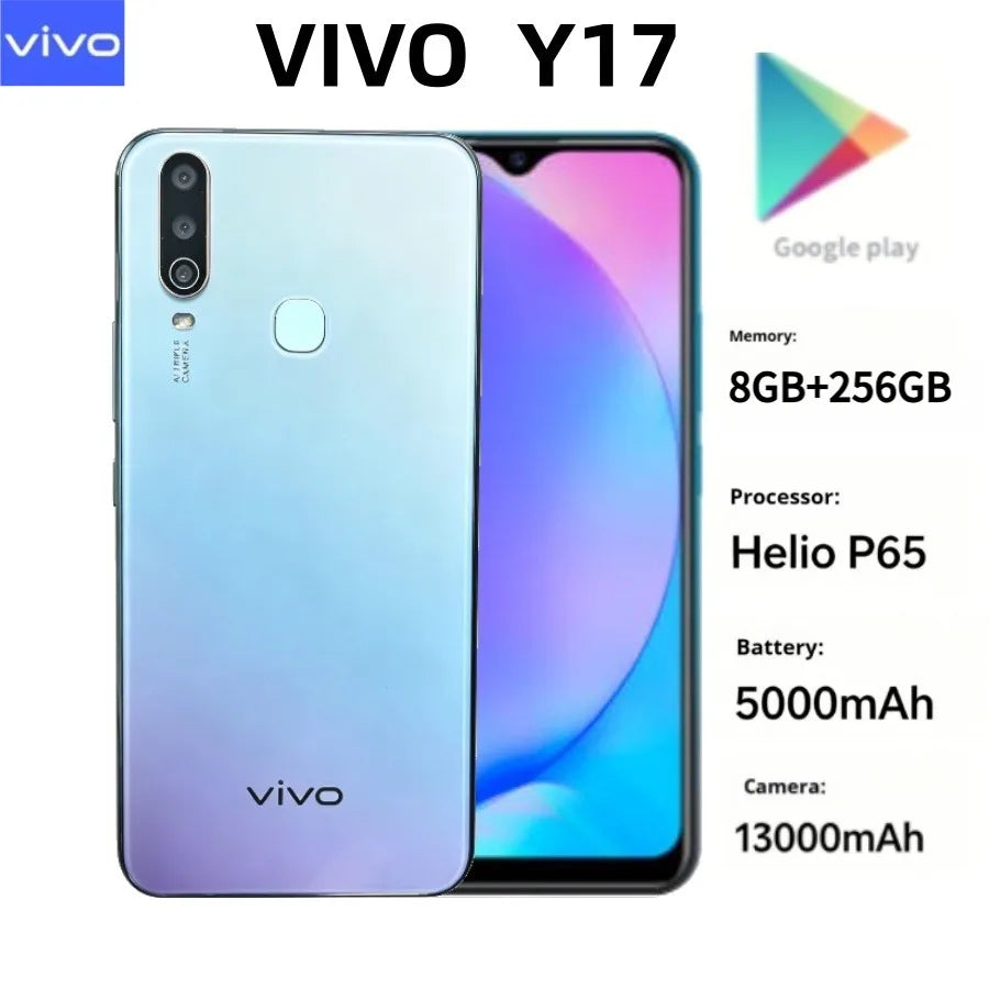 2026 New Authentic product Vivo Y17 Global Version Unlocked Mobile Phone 8GB RAM 256GB ROM Triple Rear Camera 5000mAh Battery