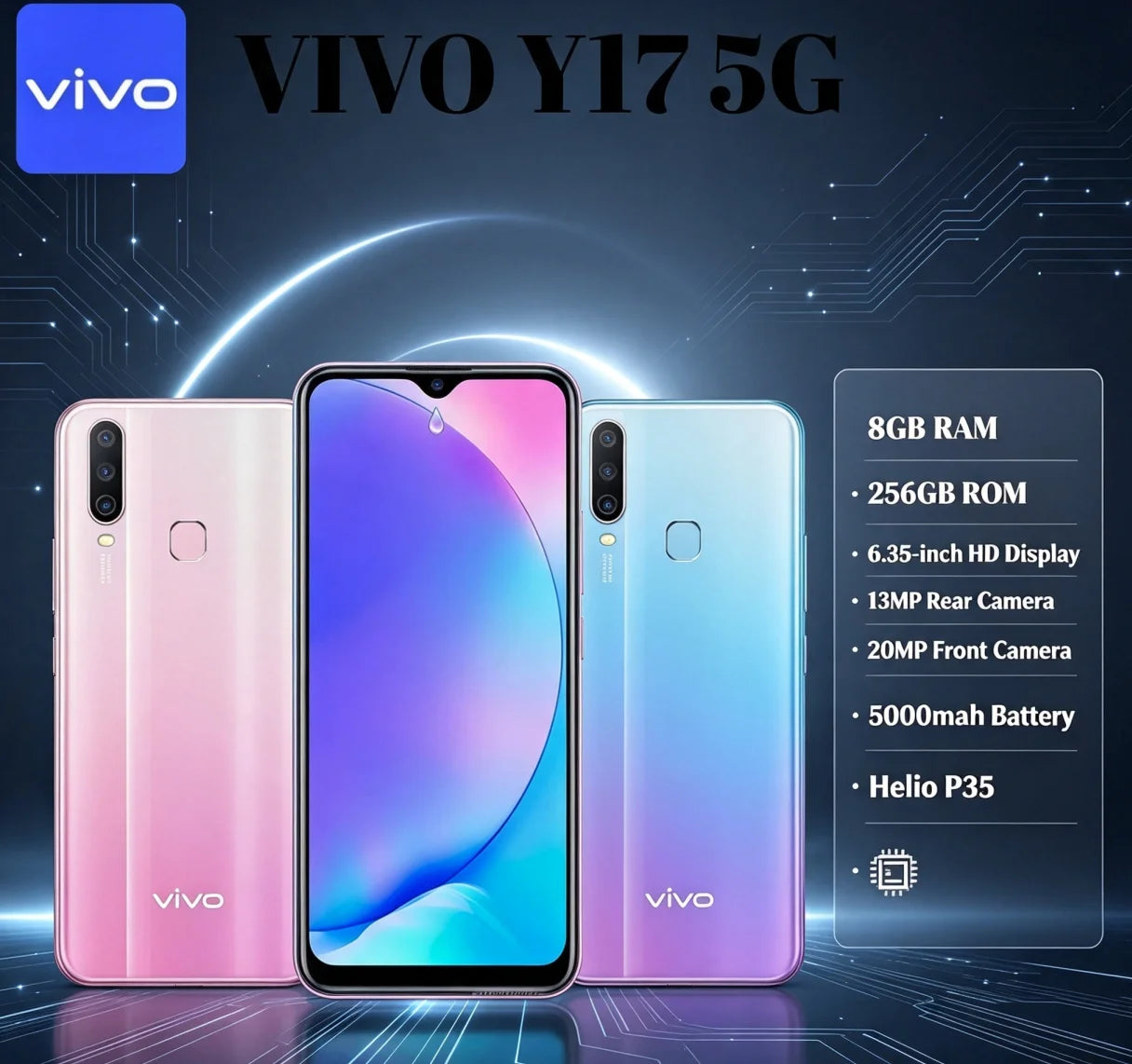 2026 New Official Vivo phones VIVO Y17 Global Version 8GB RAM 256GB ROM Unlocked Mobile Phone Triple Rear Camera 5000mAh Battery