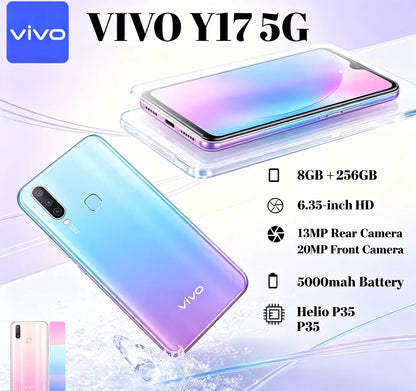 2026 New Vivo phones VIVO Y17 Global Version 8GB RAM 256GB ROM Unlocked Mobile Phone Triple Rear Camera 5000mAh Battery