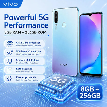 2026 new vivo Y17 5G 8GB+256GB Phone, 6.58'' FHD+ Display, AI Triple Camera, 20MP Selfie, 5000mAh Battery, Fingerprint Unlock