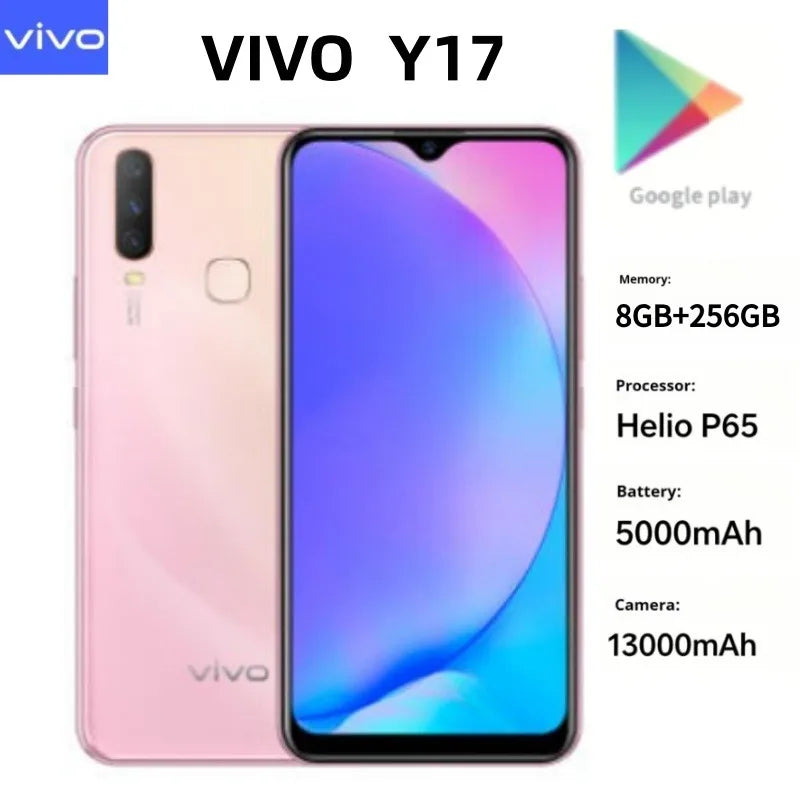 2026 New Authentic product Vivo Y17 Global Version Unlocked Mobile Phone 8GB RAM 256GB ROM Triple Rear Camera 5000mAh Battery