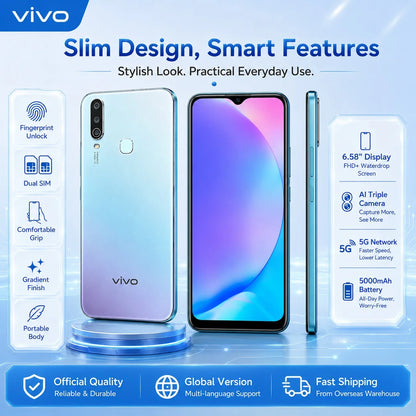 2026 new vivo Y17 5G 8GB+256GB Phone, 6.58'' FHD+ Display, AI Triple Camera, 20MP Selfie, 5000mAh Battery, Fingerprint Unlock
