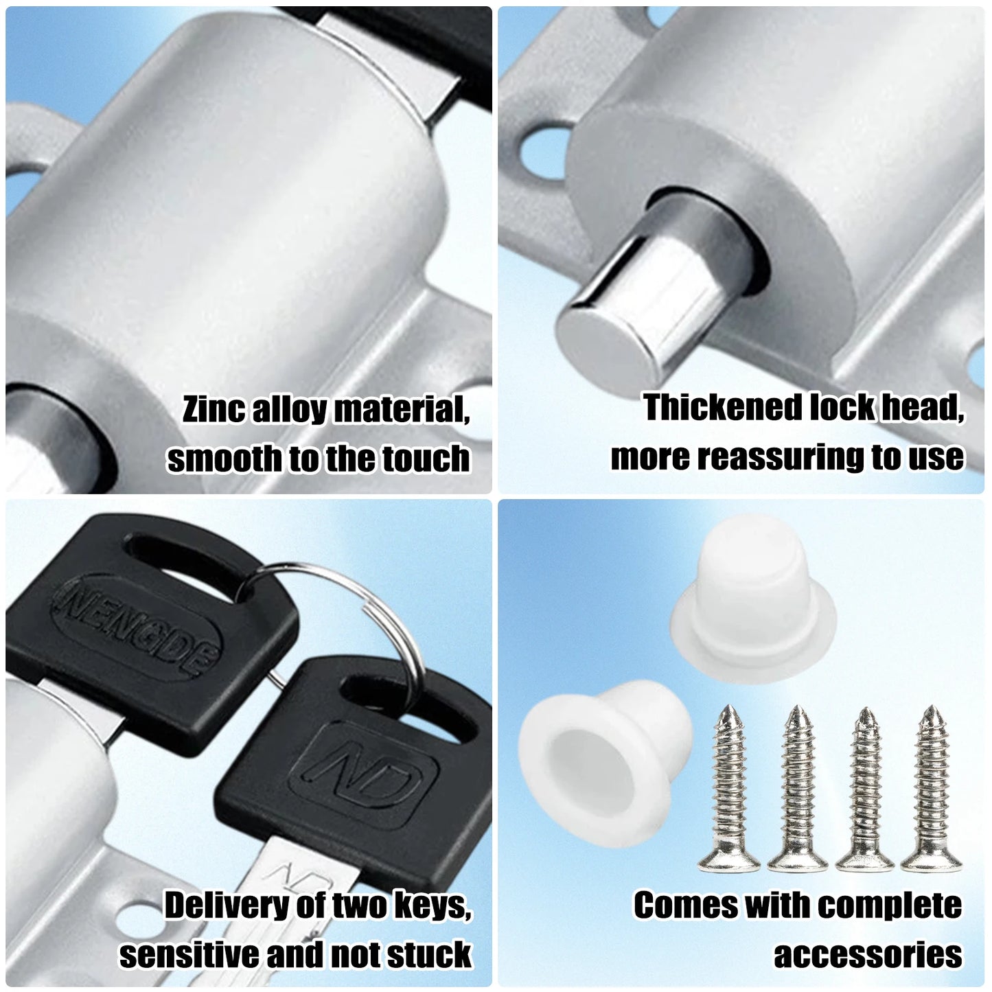 Aluminum Alloy Child Safety Protection Lock with Keys & Screws Push-In Key Latch for Child Home Safety Bedroom Office Balcony