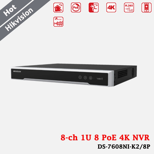 Hikvision 8 Channel 1U 8 PoE 4K NVR 8ch IP Camera Input H.265+ 80Mbps 2 SATA