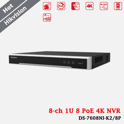 Hikvision 8 Channel 1U 8 PoE 4K NVR 8ch IP Camera Input H.265+ 80Mbps 2 SATA